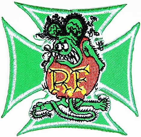 R.f. Rat Fink Big Daddy Hot Rod Logo Tab Patch Sew Iron on Embroidered Applique Sign Jackt T Shirt Ideal for Gift/ 8cm(w) X 7.5cm(h)