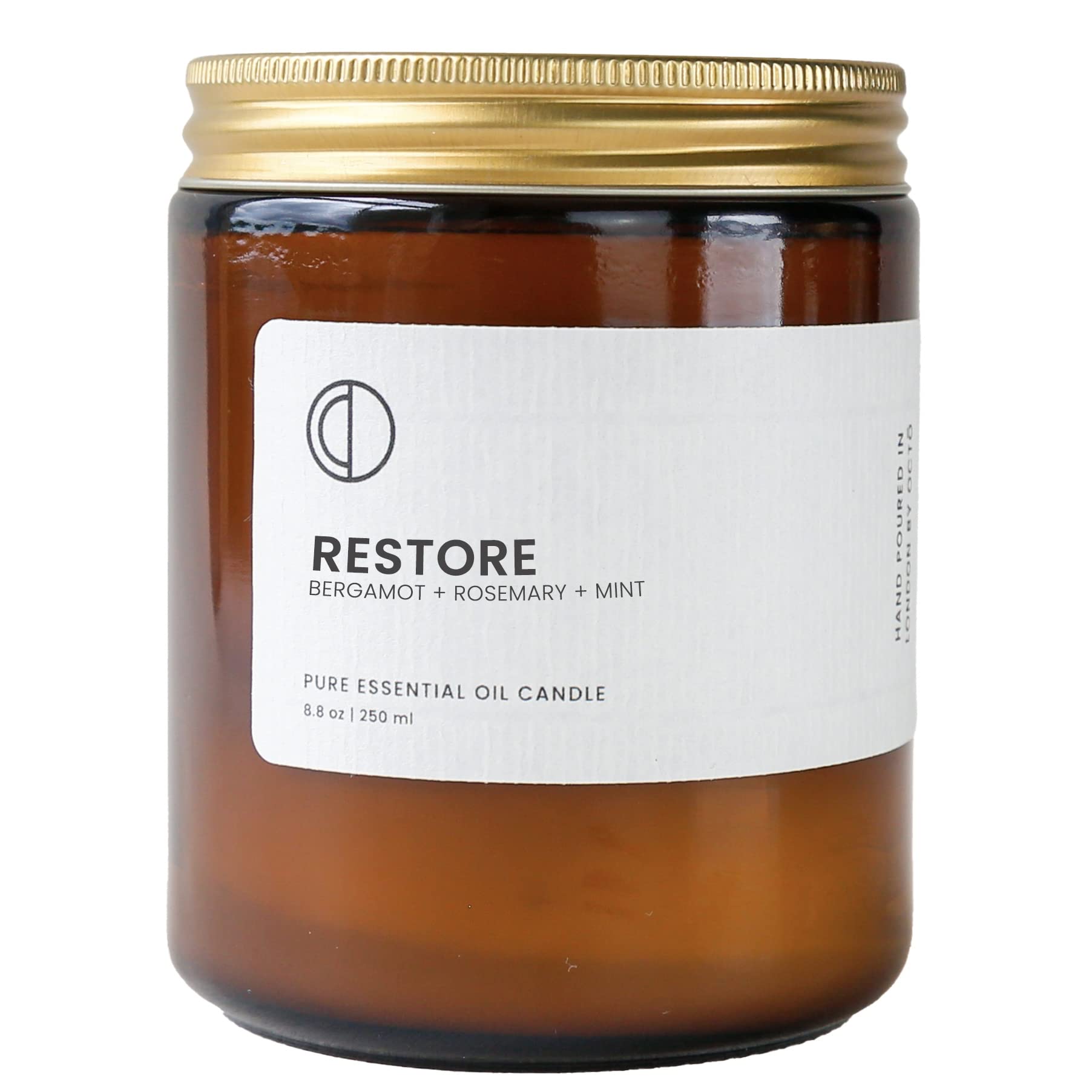 OCTŌ Restore Bergamot + Rosemary + Spearmint + Lemon | Scented Candle. Made with Essential Oils and Soy Wax. 250ml