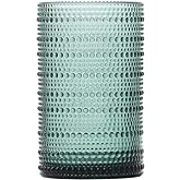 Fortessa Jupiter Beaded Hobnail Glass, 13 Ounce Iced Beverage (Set of 6), Sage Green
