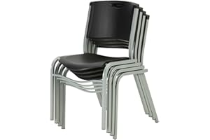Lifetime 42830 Stacking Chair, Black with Silver Steel Frame, 4 Pack