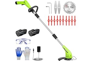GardenJoy Weed Wacker Battery Operated: 12V Cordless Grass Trimmer with 2Pcs 2.0Ah Batteries, Fast Charger and 3 Types Cutting Blades, Portable Electric Lawn Trimmer for Garden Yard Weeding Work