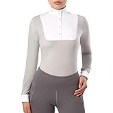 Harrison Howard Women's Equestrian Long Sleeve Riding Top Show Shirt Patchwork Design