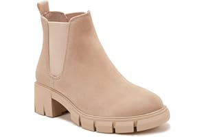 Juliet Holy Womens Lug Sole Platform Ankle Booties Chelsea Slip on Chunky Block Heel Leather Combat Boots