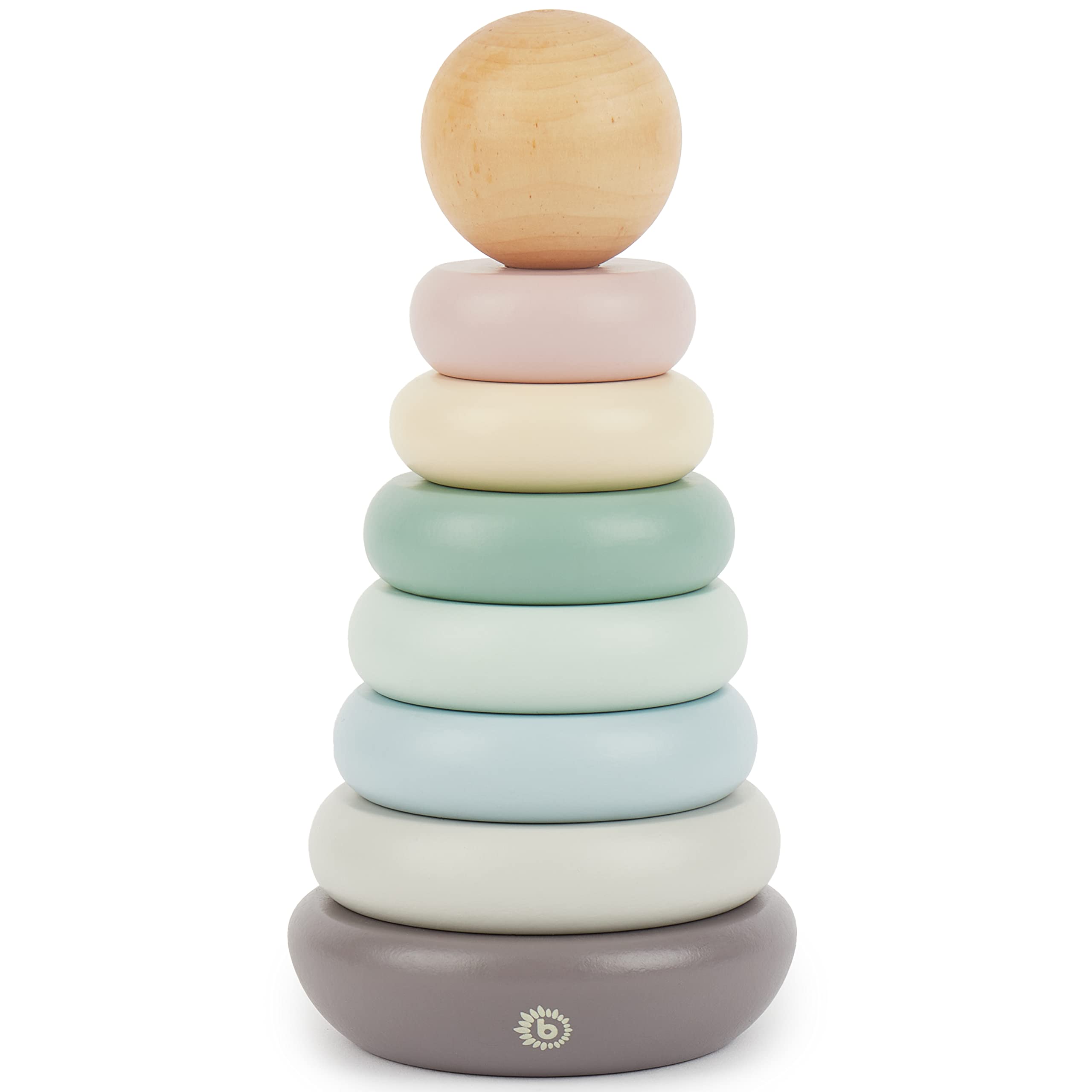 BIECO Stacking Tower Baby | Stacking Toy 1 Year + | Ring Stacker | Wooden Baby Toy for Grasping | Wooden Rings Pyramid | Tower Wood Rainbow Mint โ image 1