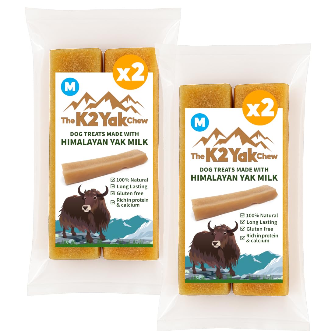 K2 Yak Chews Original Himalayan Dog Treat – Natural Yak Milk Chew, Classic Long Lasting Dental Stick for Medium Dogs, Vegetarian, Gluten & Grain Free (70–80g, Pack of 4)