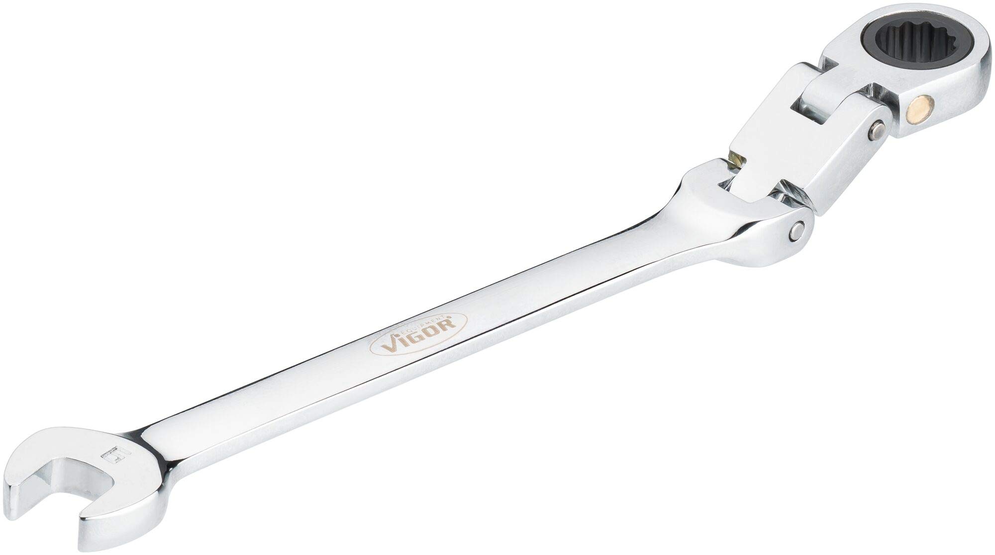 Vigor V6752-9 Ratchet Ring Spanner (Double Joint with Fine Toothed Ratchet Mechanism on The Ring Side) Silver