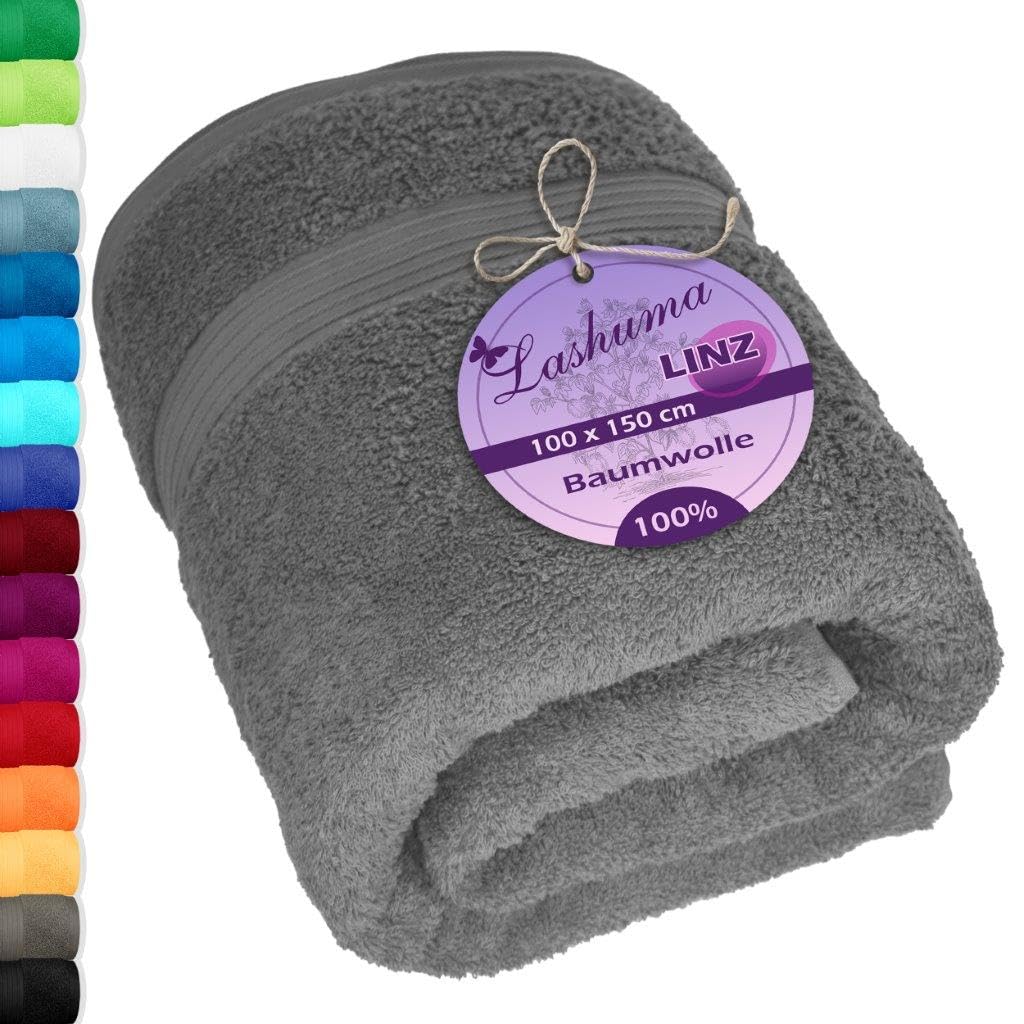 Lashuma® Towel Series – Available in 16 Colours and 6 SizesFace Cloth/Guest Towel/Hand Towel, Bath Towel, Shower Towel/Sauna Towel, 100% Cotton, dark grey, 100 x 150 cm