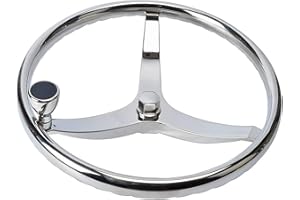 YaeMarine 3 Spoke 13-1/2" Dia Stainless Steel Marine Boat Steering Wheel with 5/8"-18 Nut and Turning Knob for Seastar and Ve