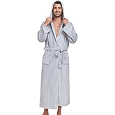1stvital Mens Plush Hooded Bathrobe Soft Flannel Fleece Long House Robe Warm Winter Robes Plaid Nightgowns with Pockets