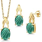 Gem Stone King Gemstone Birthstone Pendant and Earrings Jewelry Set for Women | 18K Yellow Gold Plated Silver | Oval 9X7MM | 18 Inch Chain | Fine Jewelry Gifts