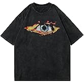 Vamtac Y2k Shirt Men Graphic T Shirts for Men Graphic Mens Oversized T Shirt Acid Wash Shirts Mens Black Tshirt