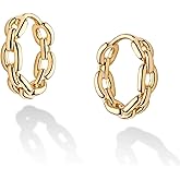 WEARON 14K Gold Plated Huggie Earrings for Women Personality Simplicity Twisted Chain Hoop Earrings Hypoallergenic Designer Ear Rings Fashion Jewelry Hollow Out Earrings