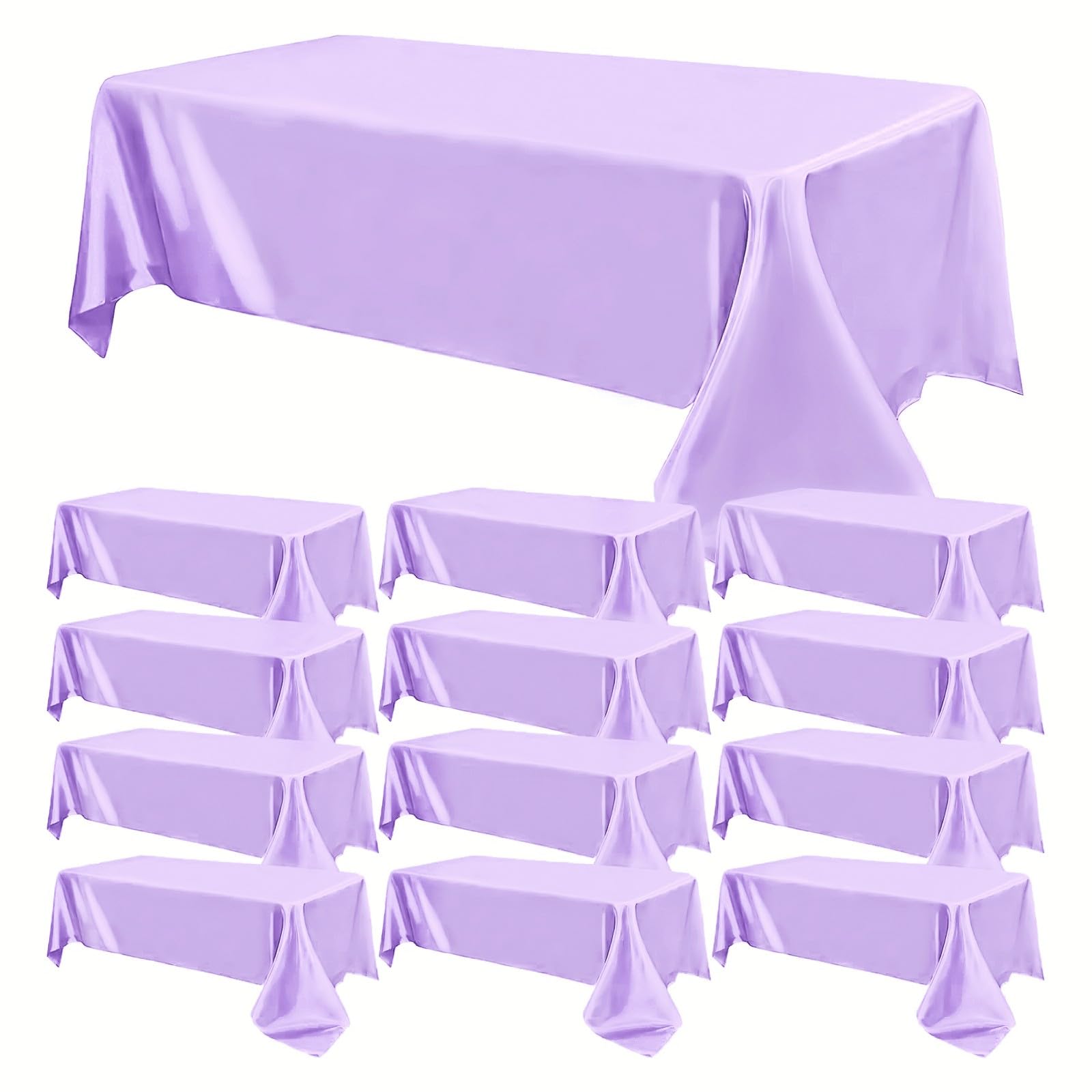 Photo 1 of 12 Pack Satin Polyester Tablecloth Purple Rectangle Table Cloth Bright Silk Smooth Fabric Tablecloth for Wedding Banquet Party Events Birthday Celebration Anniversary Table Décor(57"x108",Lavender)