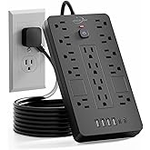 6 FT Extension Cord Surge Protector Power Strip, 14 Outlets &amp; 6 USB Ports | JouleLoom 6 Feet Flat Plug extension cord with 14 Outlets&amp;6 USB Ports(2 USB-C), 1850 Joules surge protection ETL Listed