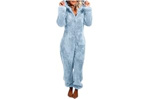 OPLXUO Women's Cute Sherpa Romper Fleece Onesie Pajama One-Piece Zipper Plus Size Hooded Jumpsuit Plush Sleepwear Playsuit