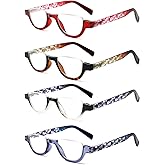 4 Pairs of Colorful Fashion Half Moon Frame Reading Glasses Spring Hinge Male and Female Readers