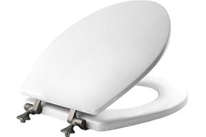 MAYFAIR 844BN 000 Toilet Seat with Brushed Nickel Hinges will Never Come Loose, ROUND , White, 1 Pack - ROUND