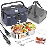 IXIIE Electric Lunch Box 80W for Adults, 1.8L Lunch Warmer with 2 Compartments for Truck/Car/Work, Fast Portable Heated Lunch Box Food Warmer Heater 12/24/110V, Lonchera Eléctrica Portátil