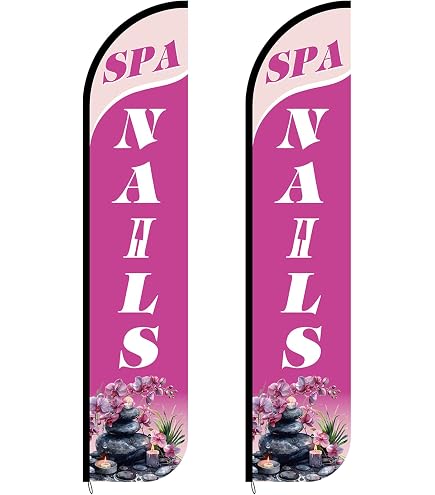 Federfahne Für Nagelstudio – Werbebanner 3,6 M, Mit Mast & Erdspieß, Rosé, Für Salon, Geschäft, Werbung