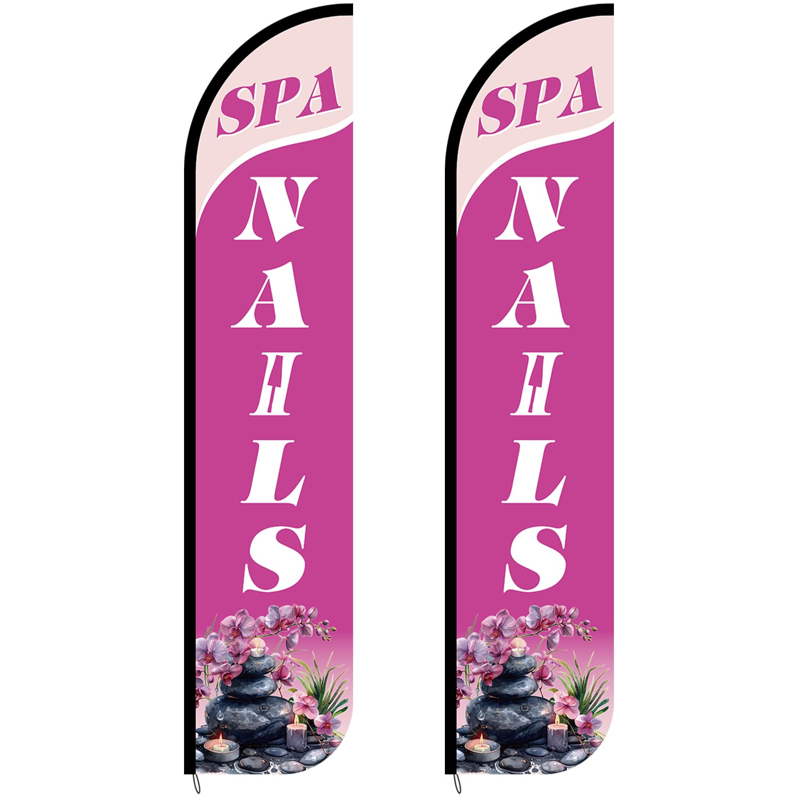 Photo 1 of 2 Pack Nails Sign & Spa King Flags 12 ft x 2.5 ft Nail Sign Advertising Feather Banner Swooper Flag for Outside Advertising Marketing Nail Salon, Hardware Not Included (Updated Design)