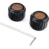 OVSAL 2Pcs Aluminum Alloy Electric Bass Guitar Knobs 6.1mm（15/64"） Potentiometer Shaft Flat Top Speed Control Metal Volume Tone Knobs for Electric Bass Guitar Replacement (Black -Wood Grain Top)