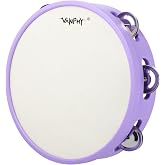 VANPHY Tambourine 8 Inch Hand Held Drum Bell with Metal Jingles Purple | Percussion Instrument for Beginners Students Adults Ideal for Classroom Church Party &amp; Band Performance