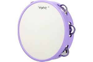 VANPHY Tambourines for beginners Hand Held Tambourine Drum 8 inch Metal Jingles Percussion Musical Instruments for Accompaniments and Christmas Decorations(Purple)