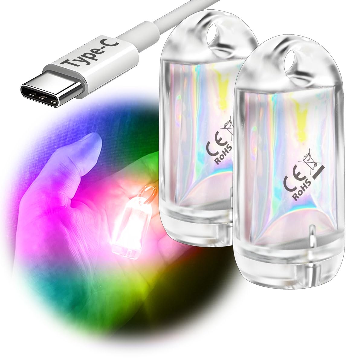 Photo 1 of DOKeep USB Mini LED Lantern, 2 Pack Waterproof EDC Keychain LED Flashlight for Camping, Type-C Rechargeable Battery Small Stick Lamp Puck Dog Collar Torch Light (7-Color Automatic Flashing)