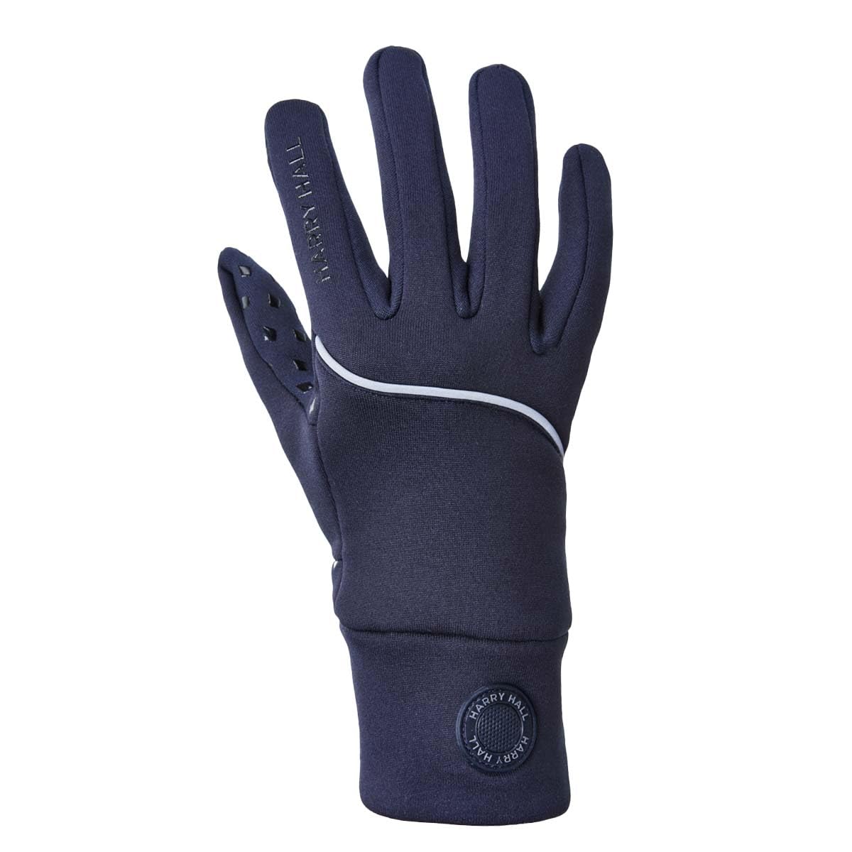 Harry Hall Thermal Equestrian Gloves - Lightweight & Fast Drying with Silicone Grip, Ideal for Horse Riding & Yard Work, Reflective Detailing, 4-Way Stretch - Navy Blue - LGE