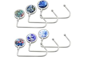 AUHOKY 6Pcs Portable Purse Hook Handbag Hanger for Table, Fashionable Long Handbag Bag Holder Under Counter, Christmas Stocking Holders Mantel Hooks for Women Girls Bags Storage(6 Vintage Patterns)