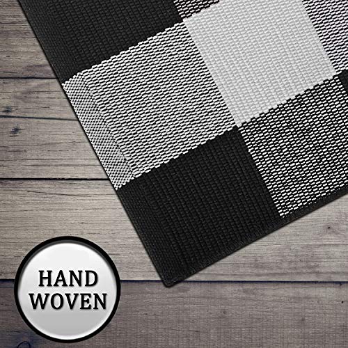 Inkesky Buffalo Check Outdoor Rug - Black and White Plaid Rugs - Standard Size 23.6" x 35.4" (2x3) - for Front Porch Single Door Mats