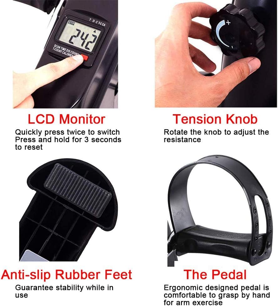 DECELI Under Desk Bike Pedal Exerciser - Portable Mini Exercise Bike for Arm/Leg Exercise, Mini Exercise Peddler with LCD Display（Black）: Health & Personal Care