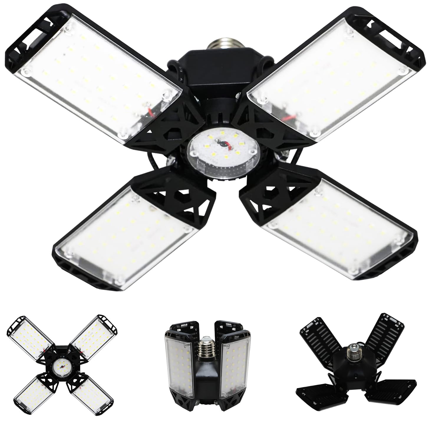 Photo 1 of 150W LED Garage Light - 15000 Lumen Ceiling Light with 4+1 Adjustable Panels, Daylight LED Shop Light Bulb Fixture for Garage, Workshop