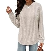 Beimuc Long Sleeve Shirts for Women Tunic Tops 2025 Fall Clothes Lightweight Crewneck Sweaters Loose Fit Curved Hem