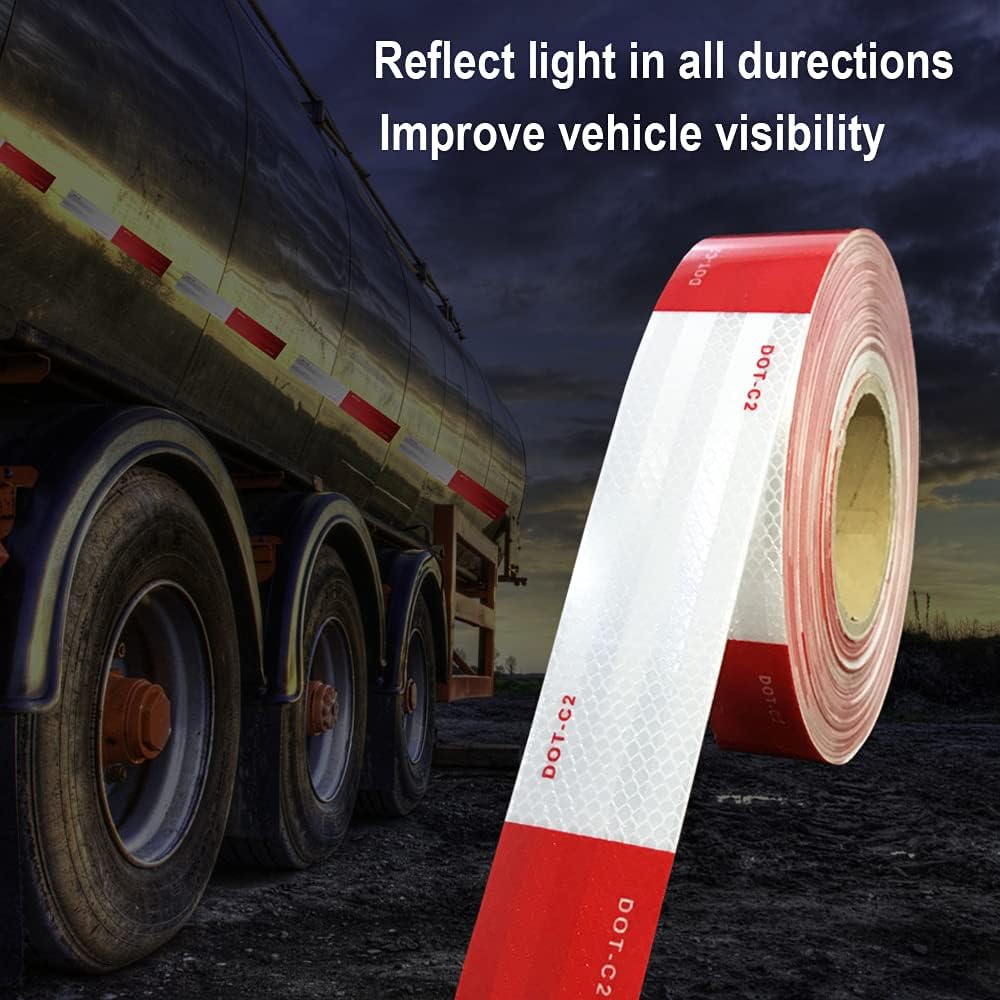 2 inch x 200Feet Reflective Safety Tape DOT-C2 Waterproof Red and White Adhesive conspicuity tape for trailer, outdoor, cars, trucks: Home Improvement