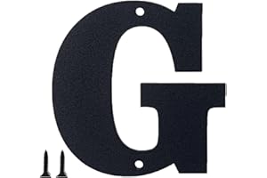 SANSHAOYE Modern Metal House Numbers and Letters - Weatherproof Black Coating, Ideal for Garden, Door, and Mailbox Decoration, with Easy Installation Nail Kit (5", G)