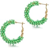 Winssigma Colorful Beaded Earrings for Women, Boho Flower Hoop Earrings