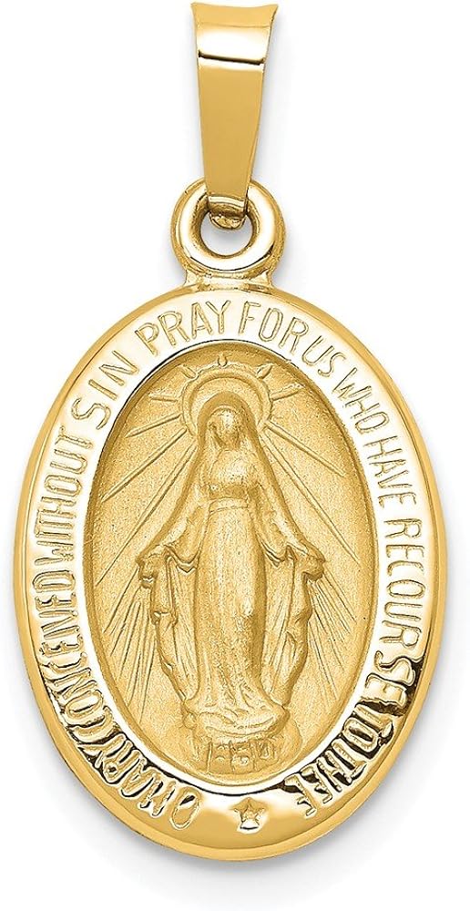 14k Yellow Gold Miraculous Medal Pendant Charm Necklace Religious Fine
