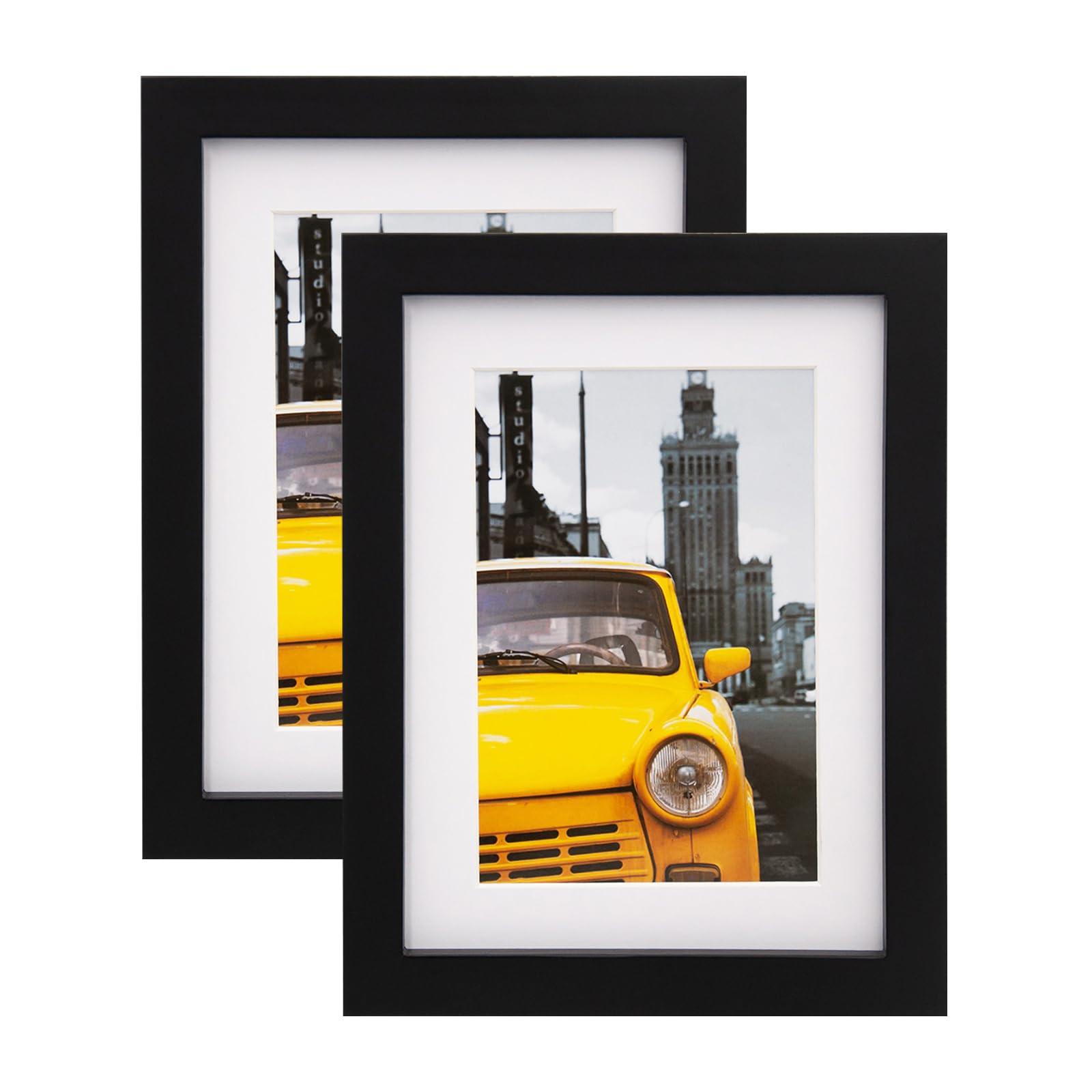 EGOFINE 8x6 Photo Frames Black Set of 2 - Made of Solid Wood for Table Top and Wall Mounting with 4x6 Mat