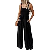 Dokotoo Women's Casual Loose Overalls Jumpsuits One Piece Sleeveless Wide Leg Long Pant Rompers With Pockets