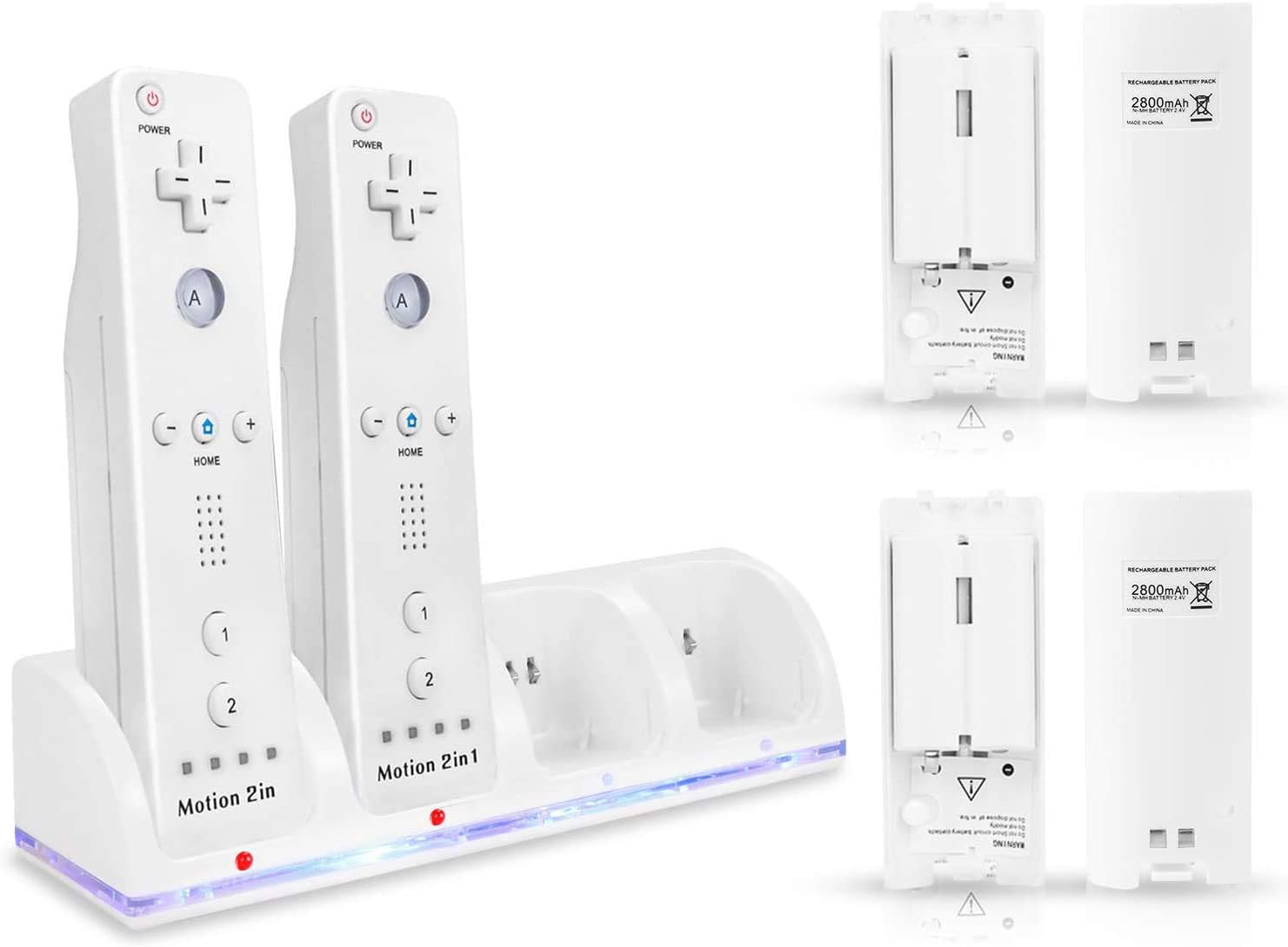 Wii Controller Battery Charger, Moclever 4 Port Charging Station Dock with 4