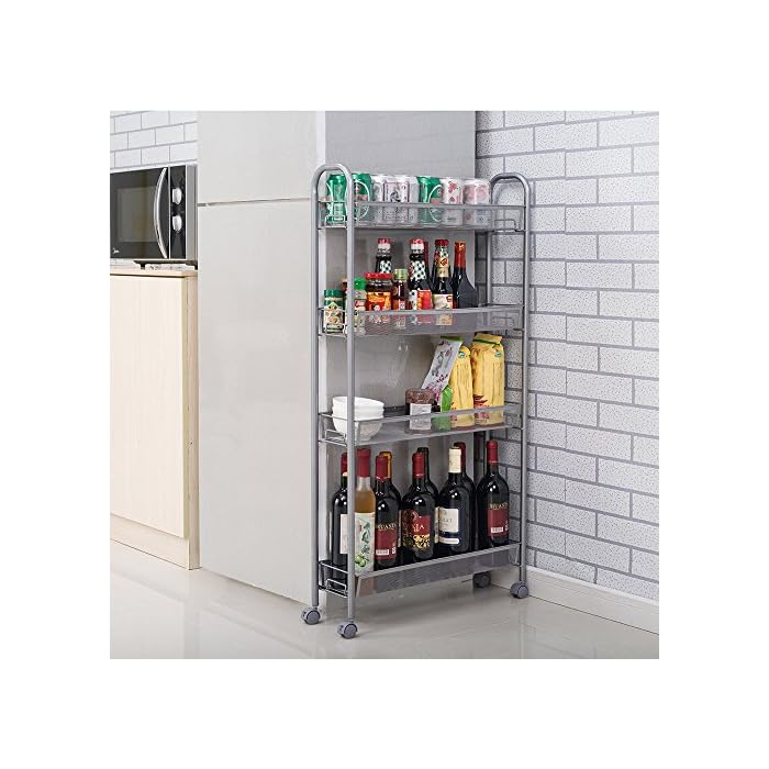 HOMFA 4Tier Gap Kitchen Slim Slide Out Storage Tower Rack with Wheels