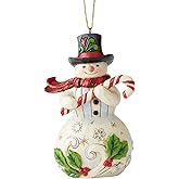 Enesco Jim Shore Heartwood Creek Snowman with Candy Cane Hanging Ornament, 4.75 Inch, Multicolor