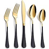 Moxinox 20-Piece Black & Gold Silverware Set, 18/0 Stainless Steel Colorful Handle Flatware Set, Service for 4, Modern Cutlery Set Includes Dinner Knives Forks Spoons, Mirror Polished, Dishwasher Safe