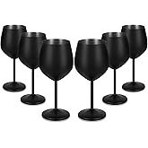 Lifecapido Stainless Steel Wine Glasses Set of 6, 18oz Stainless Steel Metal Wine Glasses, Black Wine Glasses with Cup Brush for Party Office Wedding Anniversary, Great for Red White Wine (Black)