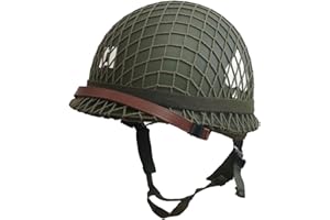 WWHELMET WWII US Army M1 Steel Helmet Replica - WW2 Gear with Canvas Chin Strap, Mesh Cover, Cat Eye Band & DIY Stickers