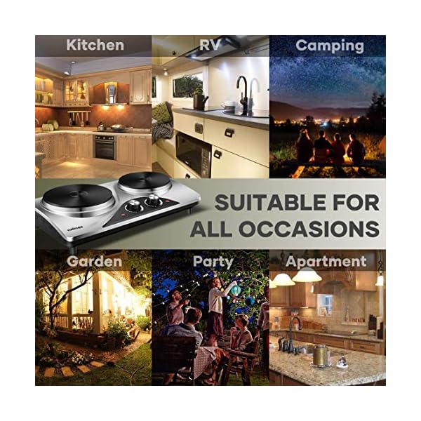 CUSIMAX Electric Double Hot Plate for Cooking Portable Electric Hob, Cooktop Table Top Hob with 2 Cast Iron Portable Hob…