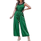 CUPSHE Womens Summer Jumpsuits Dressy One Piece Outfits Sleeveless Belted Overalls Rompers Wide Leg Pants Vacation Clothes