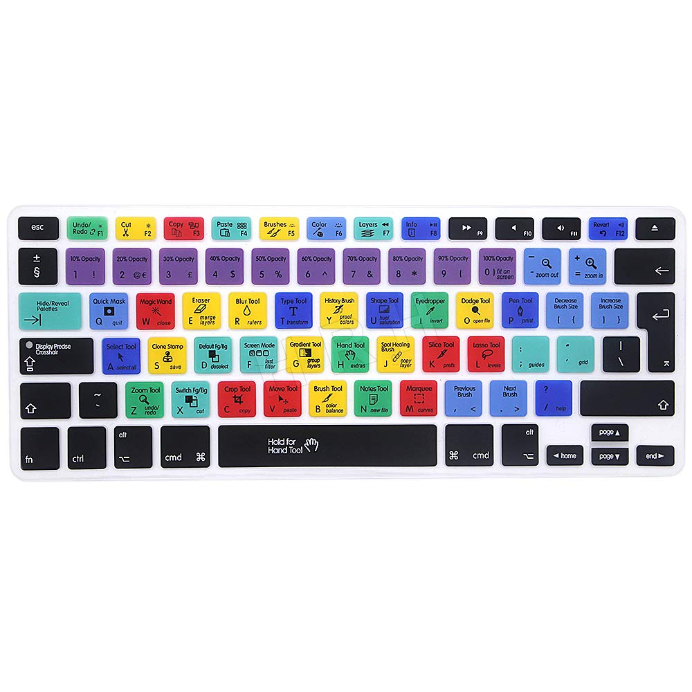 MMDW Photoshop Shortcuts Keyboard Skin Hot Keys PS Keyboard Cover for MacBook Pro 13" 15" 17"(with or w/out Retina Display) Silicone Skin for MacBook Old Air 13", European/ISO Keyboard Layout