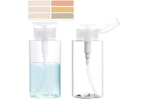 EOMHEPT Push Down Pump Dispenser, 6.7oz/200ml Alcohol Pump Bottle Dispenser, Clear Push Top Empty Bottles with DlY Lables for Makeup Remover, Facial Toner, Pack of 2